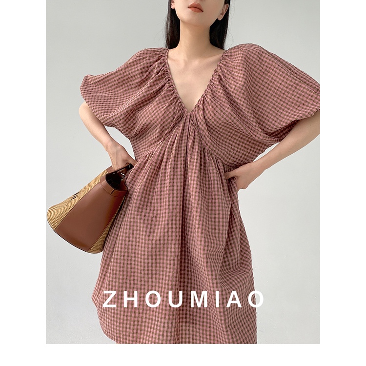 Đầm Ngắn Dáng Rộng Cổ Chữ v Phong Cách Pháp Thời Trang Mùa Hè 2023 Mới