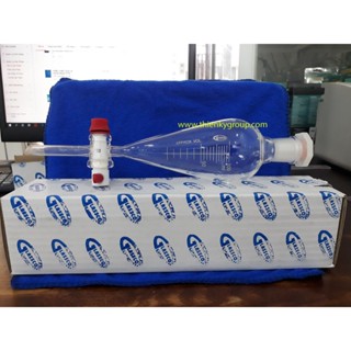 PHỄU CHIẾT QUẢ LÊ KHÓA NHỰA PTFE cổ nhám 100ML GLASSCO (có chia vạch)