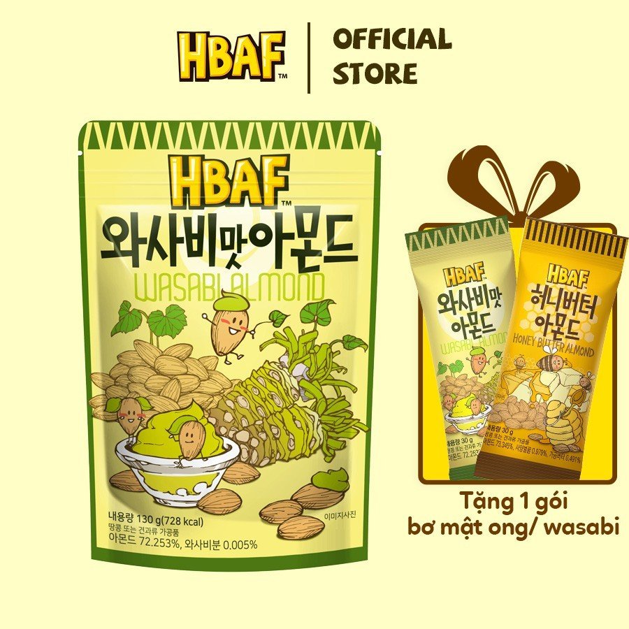 Hạt Hạnh nhân tẩm Vị HBAF Hàn Quốc (Mua 120g Tặng 1 gói 30g Wasabi)