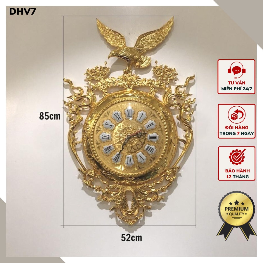 Đồng hồ treo tường mạ vàng 24k họa tiết tinh tế tân cổ điển sang trọng DHV7.. Ảnh chụp thực tế.