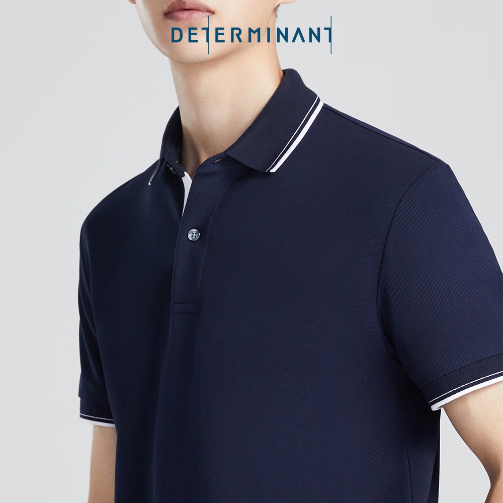 Áo thun nam Polo Cotton Visdry kháng nước thương hiệu Determinant - màu Xanh Navy phối cổ viền Trắng [P01-04]