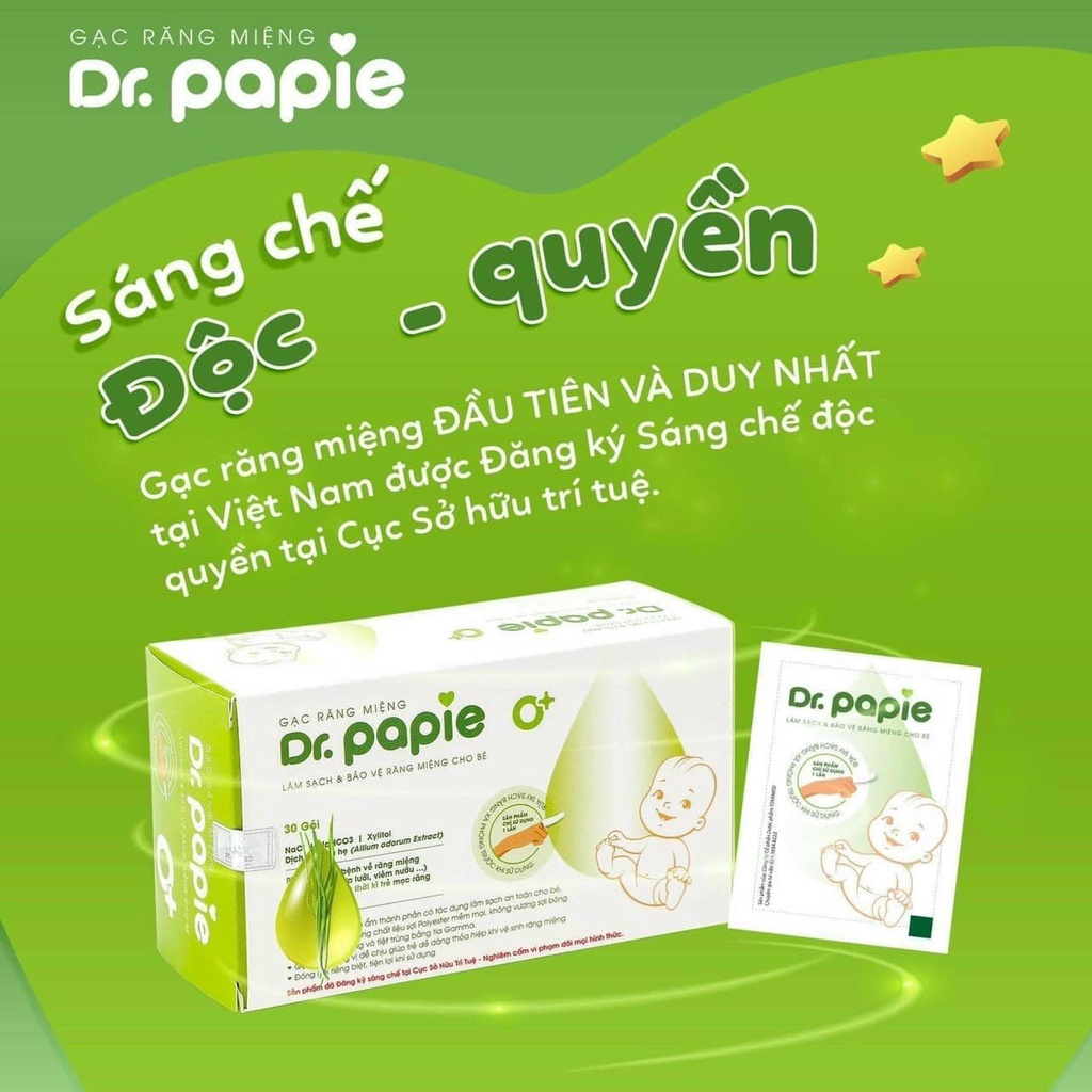 Gạc Rơ Lưỡi Dr.papie Cho Bé, Rơ Lưỡi, Tưa Lưỡi Vệ Sinh răng Miệng Trẻ Sơ Sinh Hộp 30 Gói