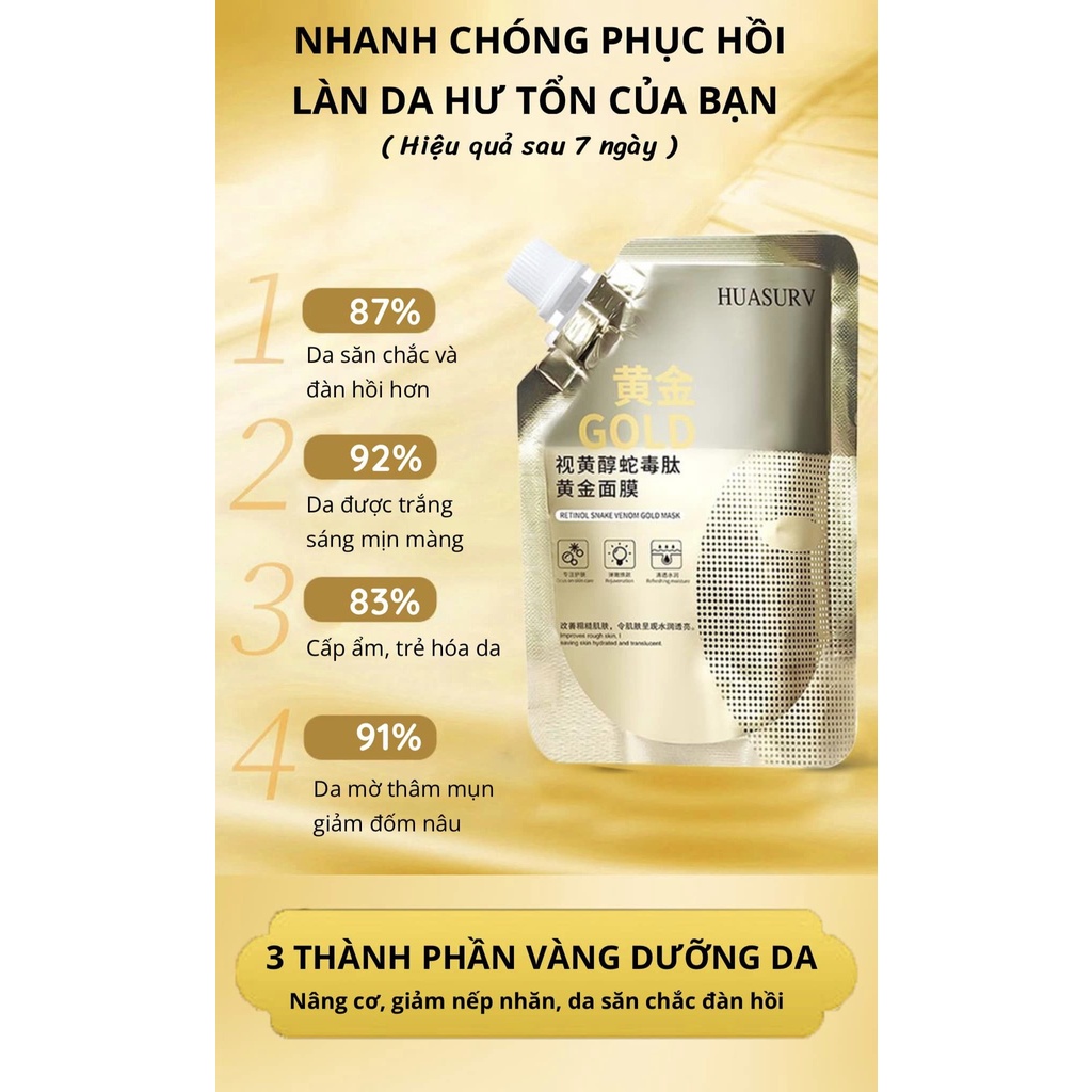 Mặt nạ lột vàng Huasurv, dưỡng trắng da, mờ thâm, giảm nám sạn, da căng bóng trẻ đẹp tn23