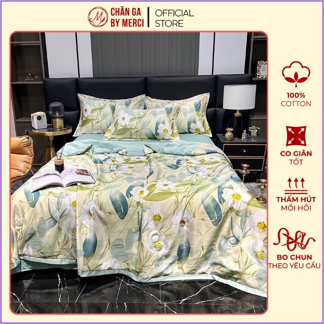 Bộ chăn ga gối lụa thái 4 món, chăn lót bông, chất vải mềm mịn mát, phù hợp mùa hè, mẫu mã cập nhật liên tục by Merci