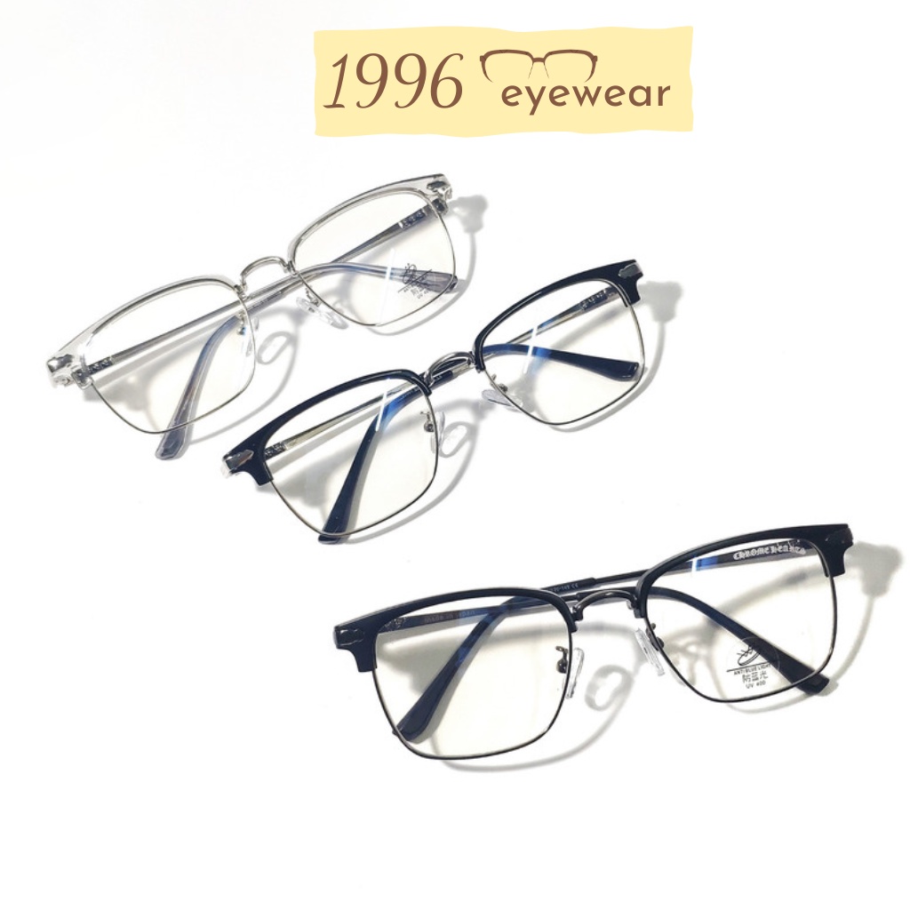 Gọng Kính mắt nam nữ nửa viền 1996eyewear, kính cận, kính chống ánh sáng xanh kim loại CR