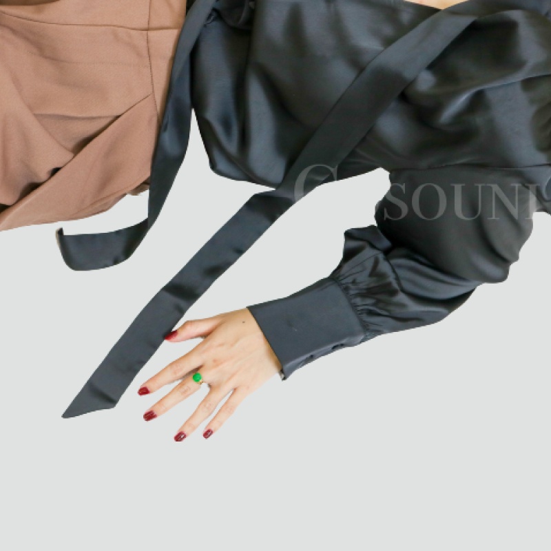 COSOUNI - Áo Sơ Mi Lụa Kiểu Nữ Màu Đen