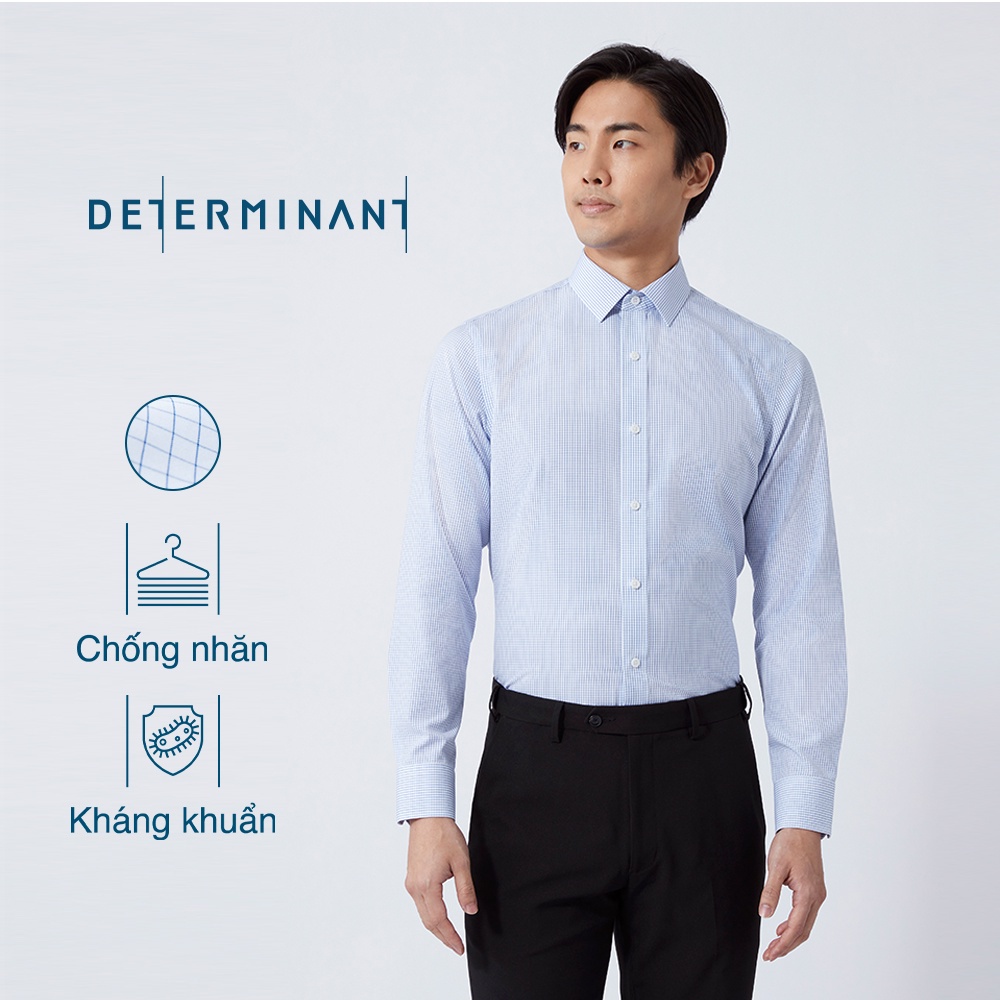 Áo sơ mi nam tay dài Cotton chống nhăn kháng khuẩn thương hiệu Determinant - sọc caro Xanh da trời [301]