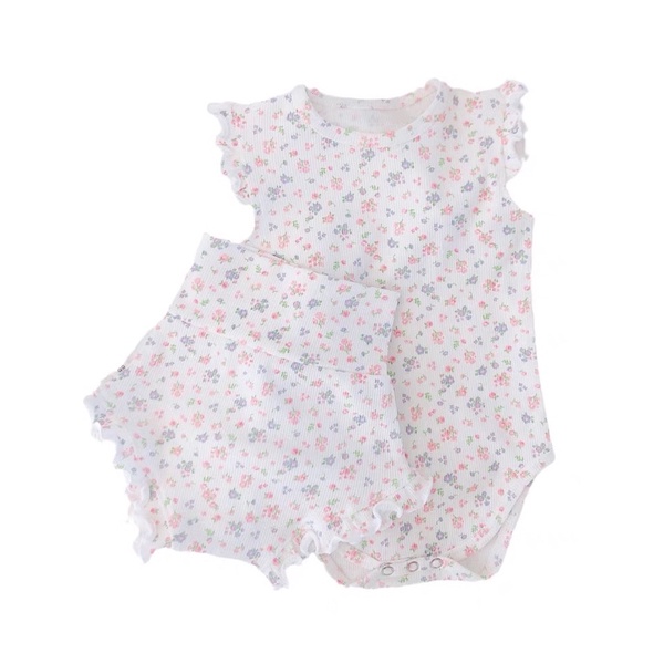 Set bộ body thun hoa nhí kèm quần đùi xinh xắn , phong cách hàn quốc cho bé gái