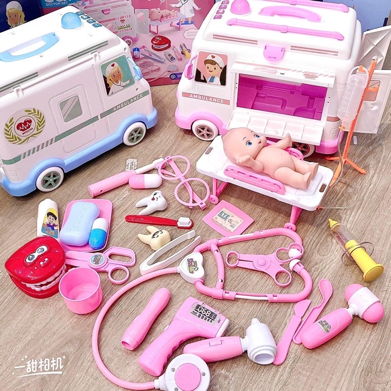 Set đồ chơi bác sĩ xịn xò kèm xe cứu thương siêu to đẹp, có đèn có nhạc