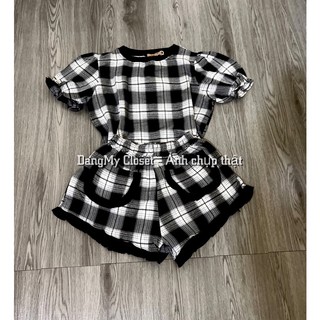 Set bộ thô kẻ đen trắng tay bồng
