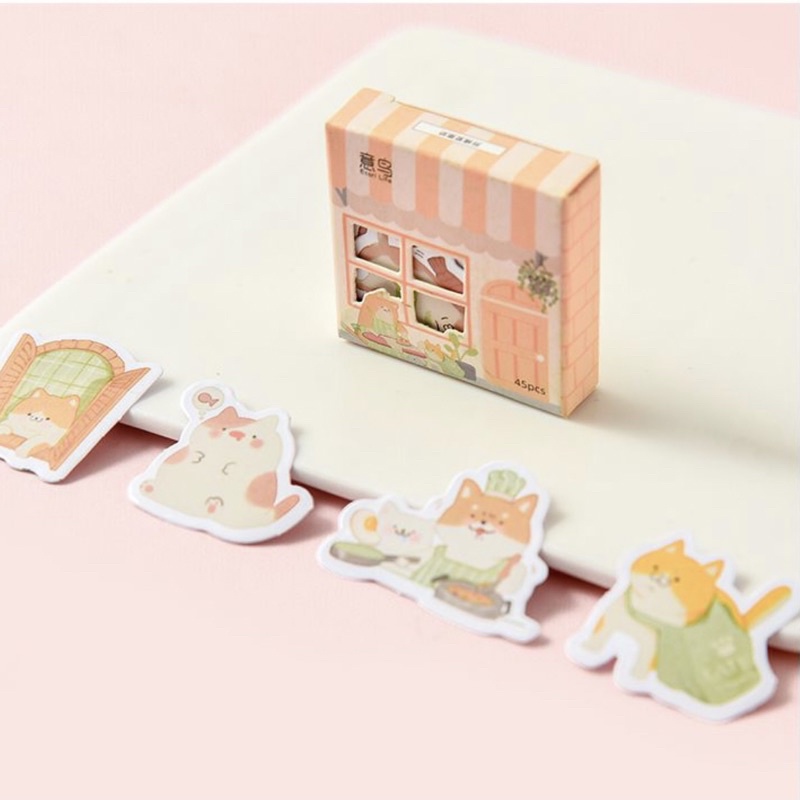 Hộp sticker 45 miếng dán trang trí hoạ tiết kiểu dáng hoạt hình dễ thương hình ngôi nhà