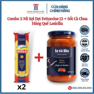 Combo 2 gói mì sợi dẹt fettuccine divella số 12 và sốt cà chua húng quế lasicilia