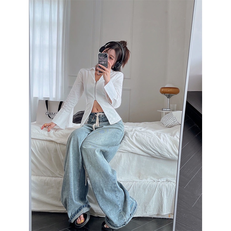 Áo kiểu XINLANYASHE tay dài thời trang Hàn Quốc quyến rũ cho nữ