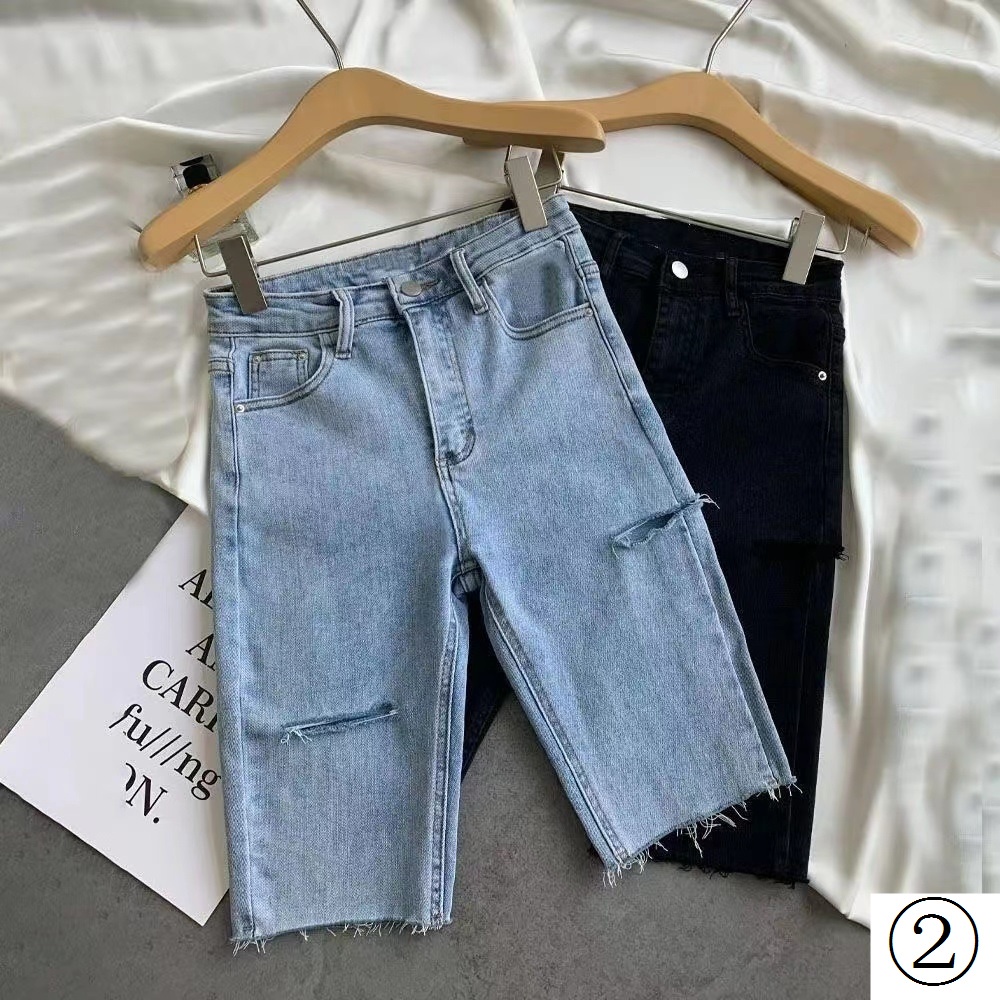 Quần Jeans Lửng Lưng Cao Phong Cách Hàn Quốc 2022 Dành Cho Nữ