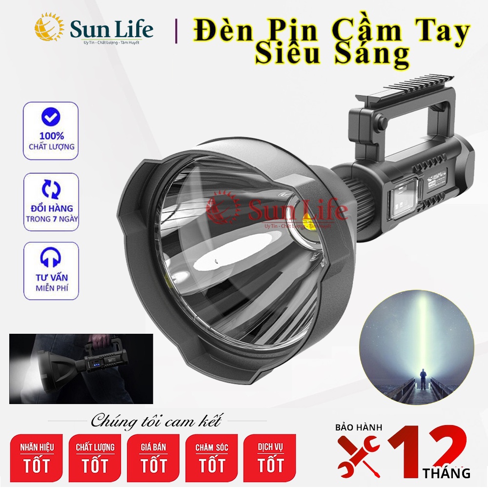 Đèn pin cầm tay siêu sáng chiếu xa 500m chống thấm Pin Trâu , Chông Nước , 3 Chế Độ
