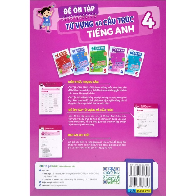 [Mã SGBAU30K giảm đến 30K đơn 99K] Sách - Đề Ôn Tập Từ Vựng Và Cấu Trúc Tiếng Anh Lớp 4