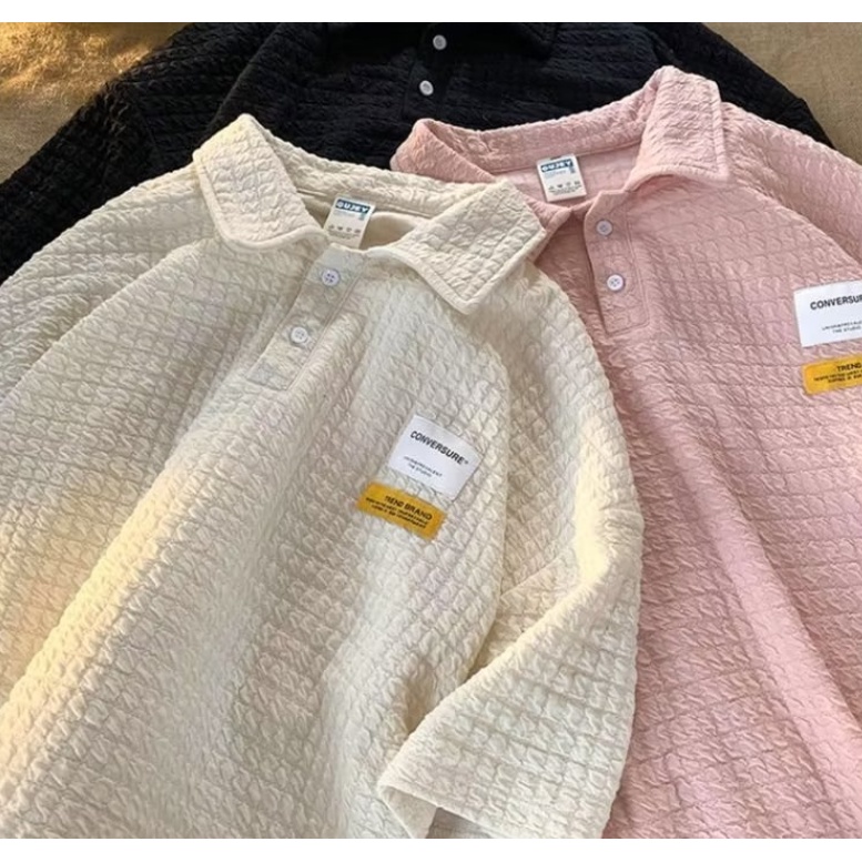 【M-5XL】Áo Thun Polo Tay Ngắn Dáng Rộng Họa Tiết Sọc Caro Thời Trang Hàn Quốc áo polo nam form rộng áo polo nam trắng