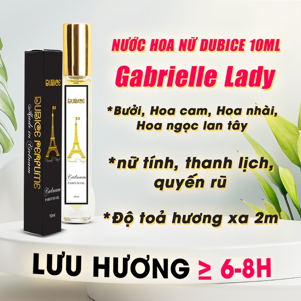 Nước hoa nữ Dubice Gabrielle Lady 10ml mini bỏ túi lưu hương thơm lâu 6-8 tiếng phong cách Pháp Dubai