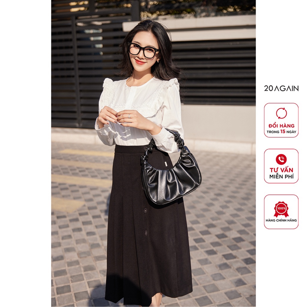 Chân váy dài 20AGAIN, thiết kế dáng A đính cúc lệch xinh xắn JDA2525