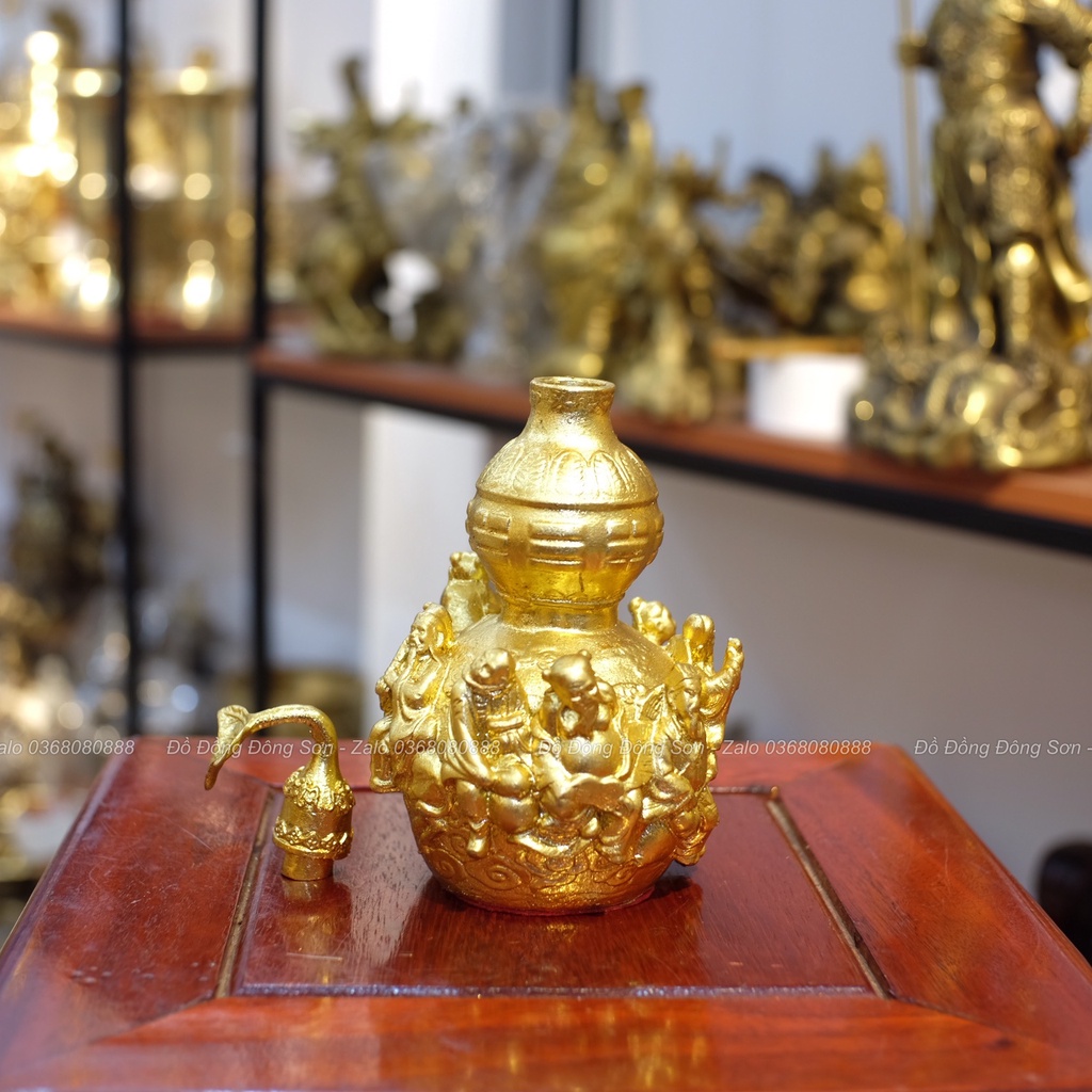 Hồ lô bát tiên bằng đồng dát vàng 24k, Hồ lô đồng dát vàng 24k, Đồ Đồng Đông Sơn