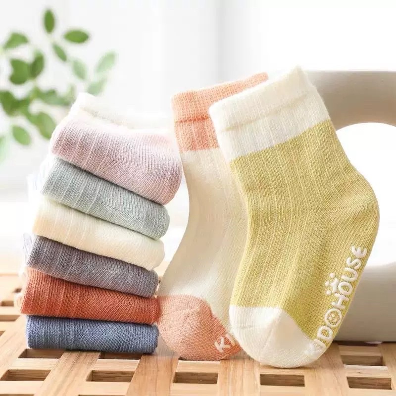 Sét 10 Đôi Tất Trẻ Em Tất Cho Bé KID HOUSE Cotton Chống Trơn Trượt Cho Bé Trai, Bé Gái Đi Cực Xinh SS3