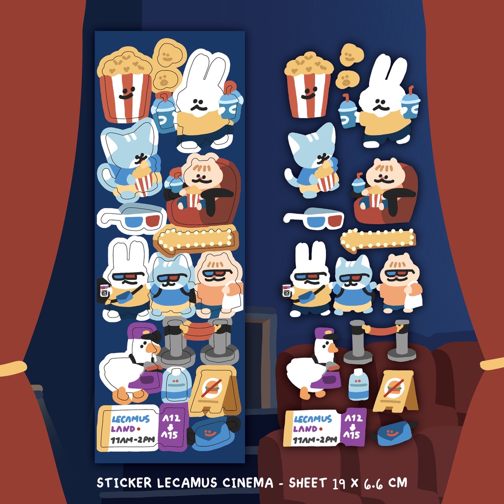 Sheet Sticker LECAMUS Cinema siu cuti dễ thương trang trí sổ vở học tập chống thấm nước
