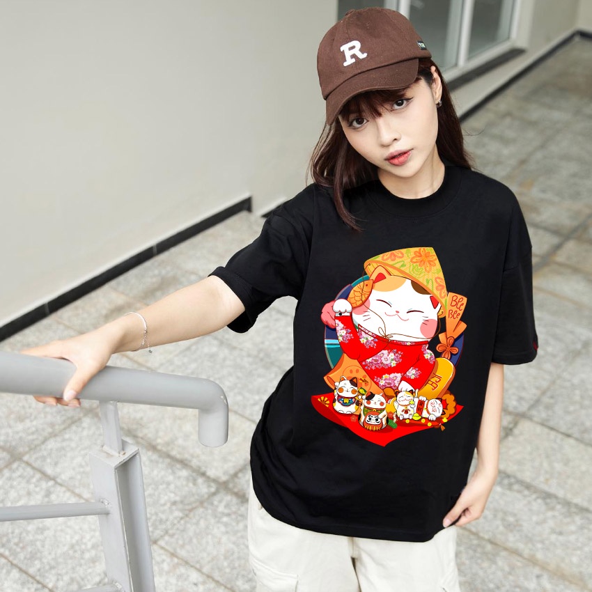 Áo mèo thần tài áo dài việt - Áo Thun BEESKY unisex - Gia Đình - Áo Đôi Unisex cotton