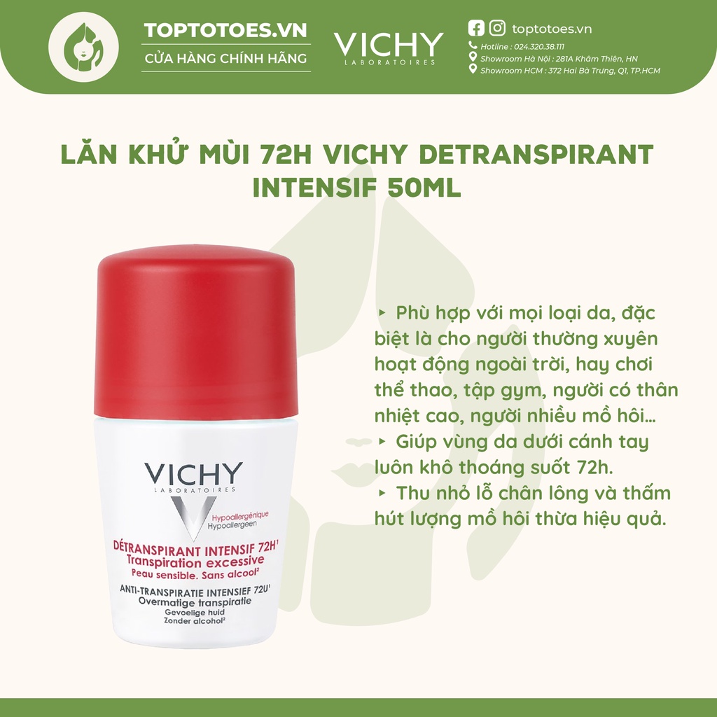 Lăn/Xịt khử mùi và khô thoáng vùng da dưới cánh tay Vichy Anti-perspirant 50ml/125ml [NHẬP KHẨU CHÍNH HÃNG 100%]