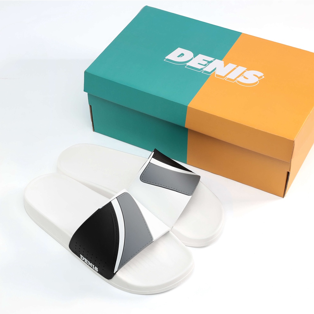 Dép quai ngang nam nữ Denis DU01 Unisex Slipper Đen trắng phối màu đơn giản Ngoài trời