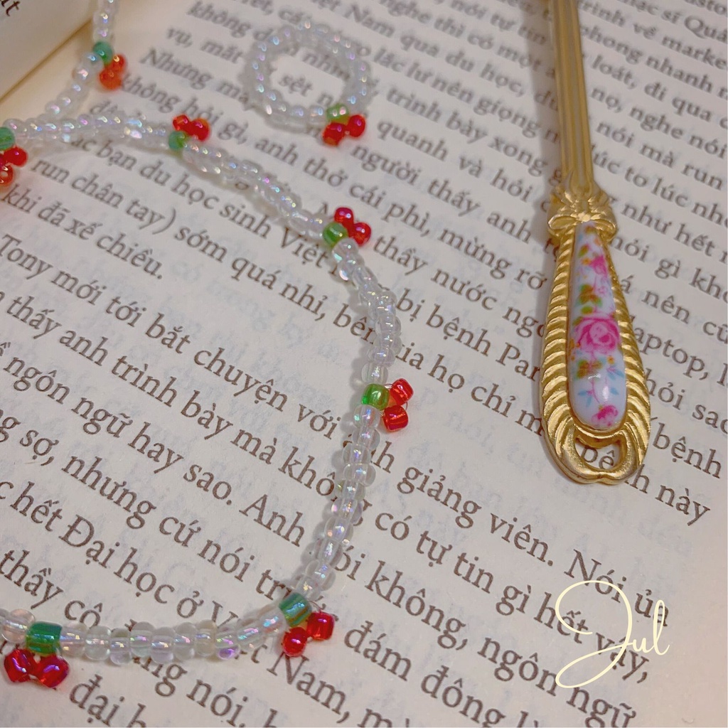 (Ảnh thật) Vòng chocker hạt cườm cherry/việt quất (tặng kèm nhẫn)