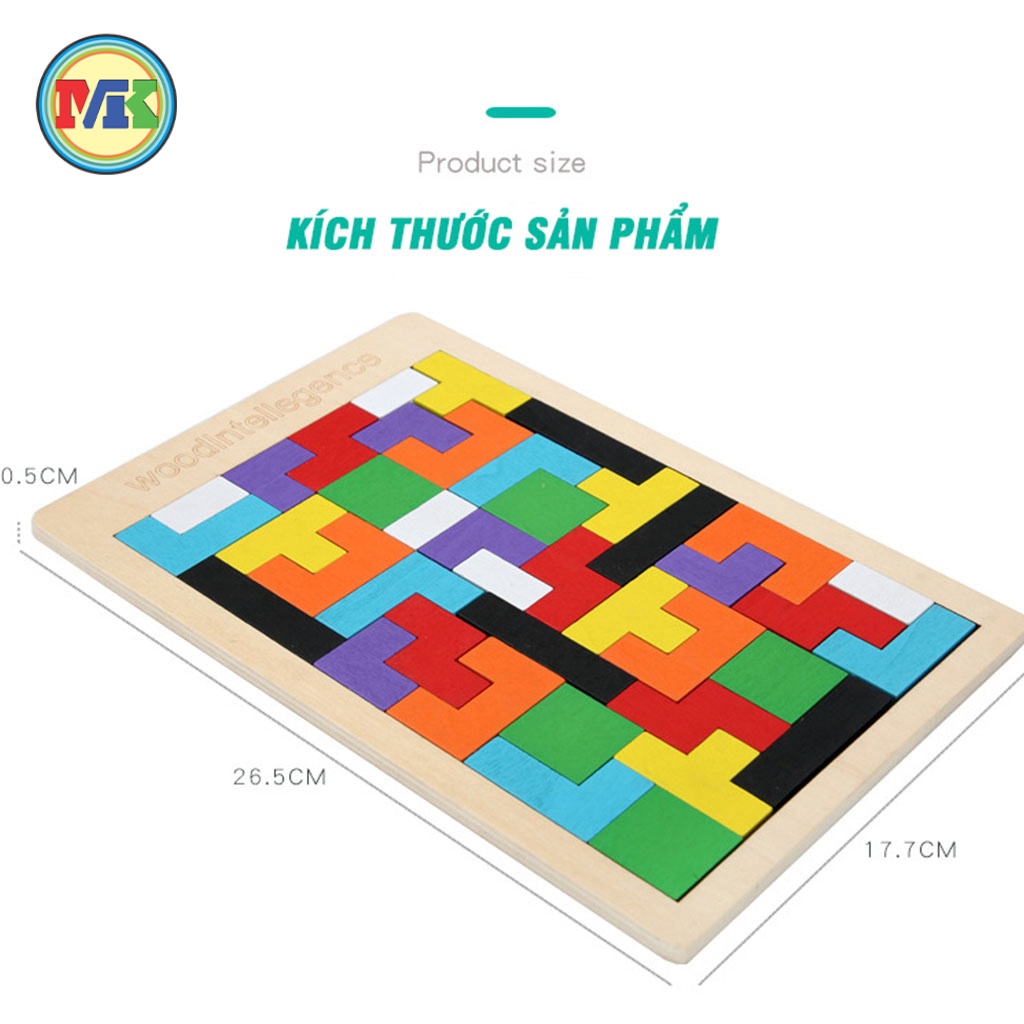 Bảng Xếp Hình Gỗ - Bảng Xếp Gạch Montessori - Bảng ghép hình gỗ trí tuệ thông minh cho bé
