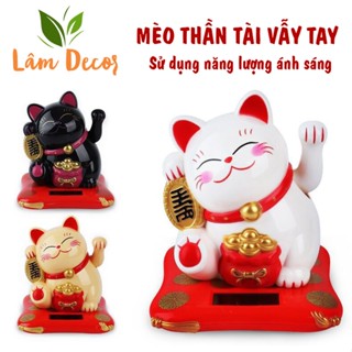 Mèo Thần Tài Vẫy Tay Mini Sử Dụng Năng Lượng Mặt Trời, Năng Lượng Ánh Sáng Trang Trí Bàn Học Bàn Làm Việc