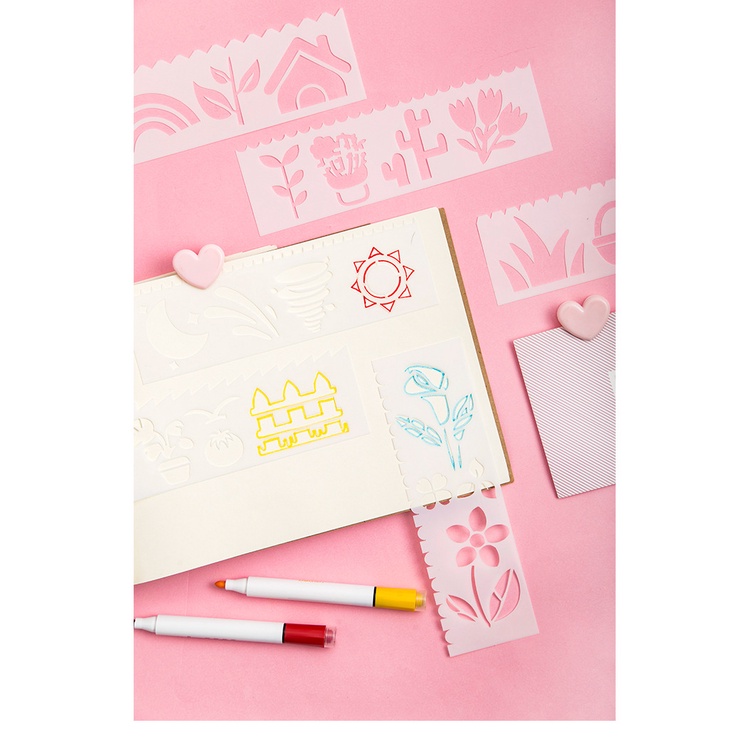 Set 8 Thước Vẽ Hình Trang Trí , khuôn rỗng tập vẽ, thước rỗng vẽ trang trí