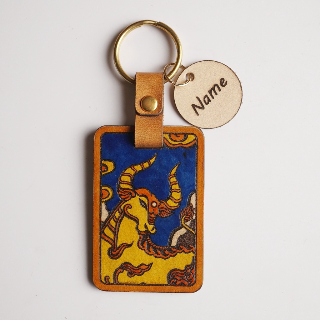 Móc chìa khóa Sửu - MCK da vẽ tay - BST 12 con giáp