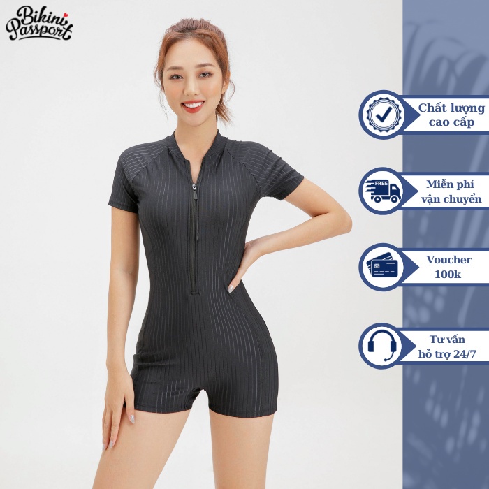 Đồ bơi NỮ BIKINI PASSPORT kiểu Một mảnh quần short, áo tay ngắm có khóa - màu Đen - BS400_BL | BigBuy360 - bigbuy360.vn