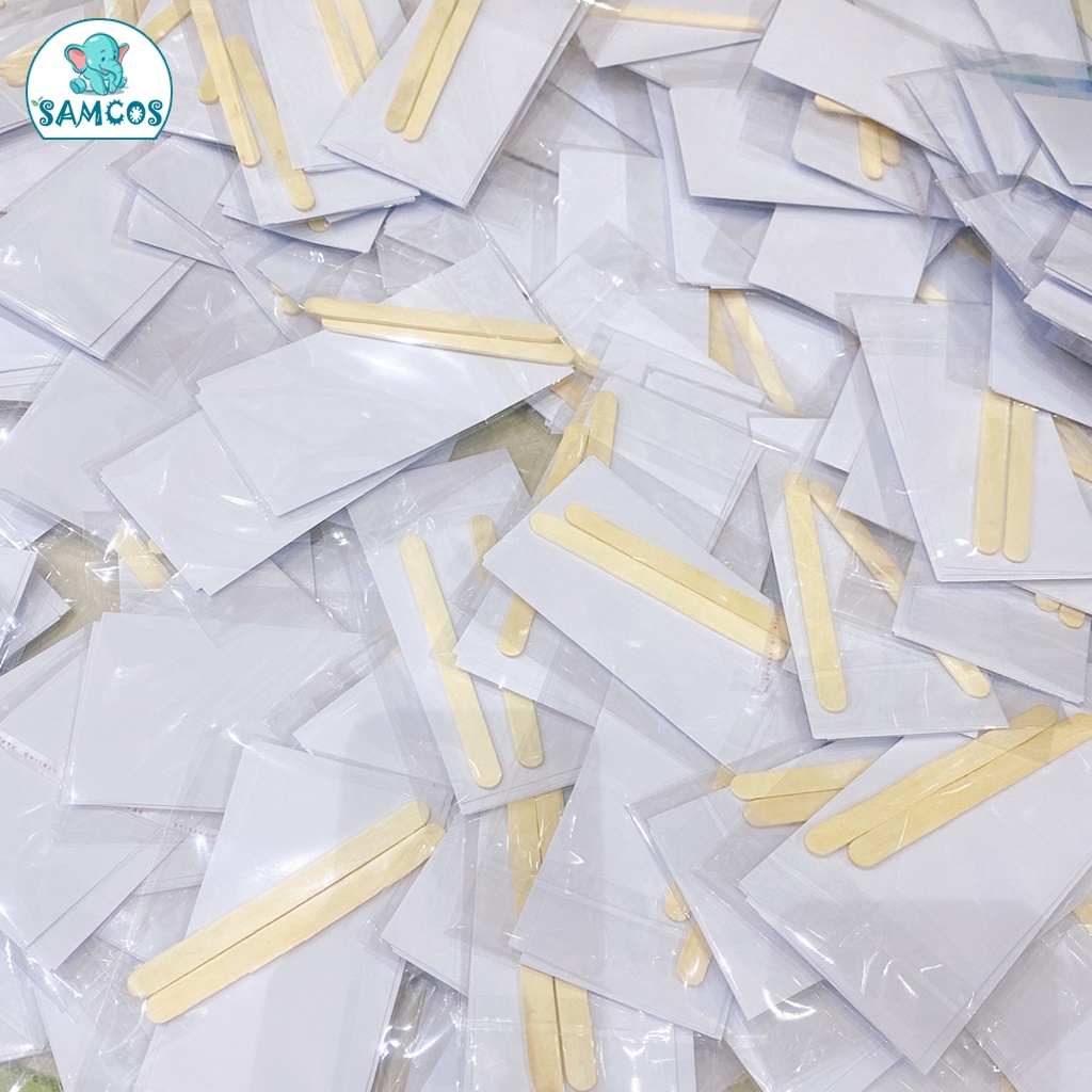 Giấy wax lông và que gạt dành cho sáp wax lông gồm 10-12 tờ giấy và 2 que gỗ an toàn Samcos