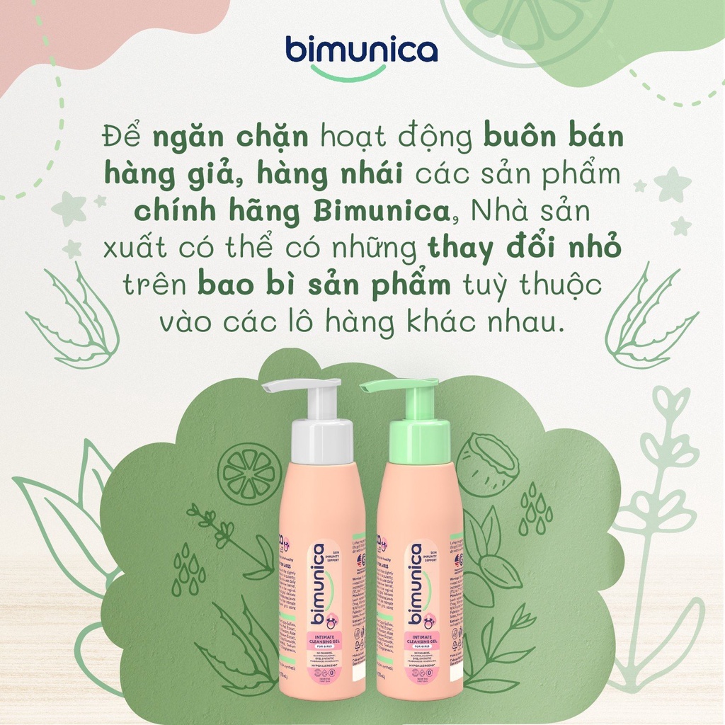 Dung Dịch Vệ Sinh Vùng Kín BIMUNICA Cho Bé Gái Bé Trai Từ 0 Tháng Tuổi (vệ sinh mông bé)