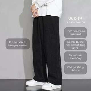 Quần Dài Ống Rộng Nhung Tăm Dáng Suông Baggy Phong Cách Hàn Quốc Uniex Nam Nữ Basic Ulzzang Jeang