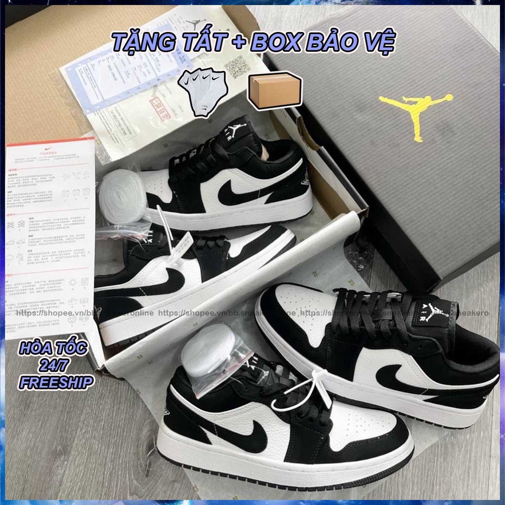 Giày Jordan cổ thấp đen trắng, Jordan 1 Low Panda Nam Nữ bản Cao Cấp full box bill, tặng box bảo vệ