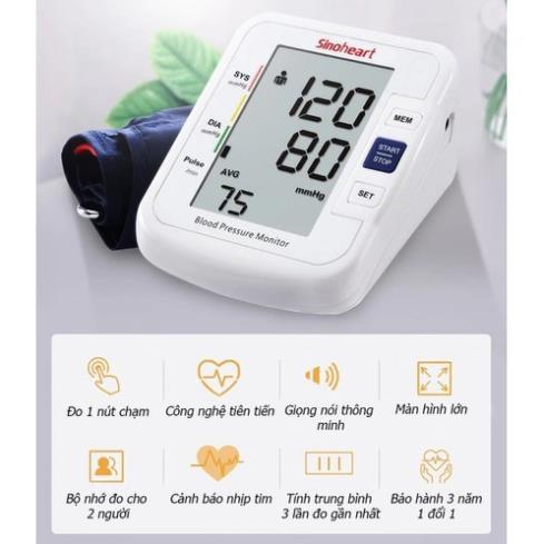Máy đo huyết áp bắp tay Sinoheart - Sinocare ( BH 3 năm 1 đổi 1) Giọng nói tiếng Việt