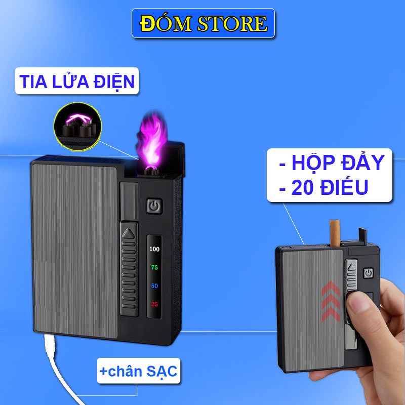 Hộp đựng 20 bằng kim loại kèm đẩy tặng sạc cực sang trọng hàng cao cấp loại 1