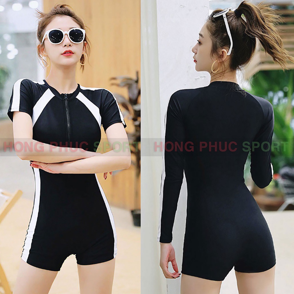 Đồ bơi nữ, áo tắm dài tay liền thân một mảnh có khóa kéo hàng cao cấp