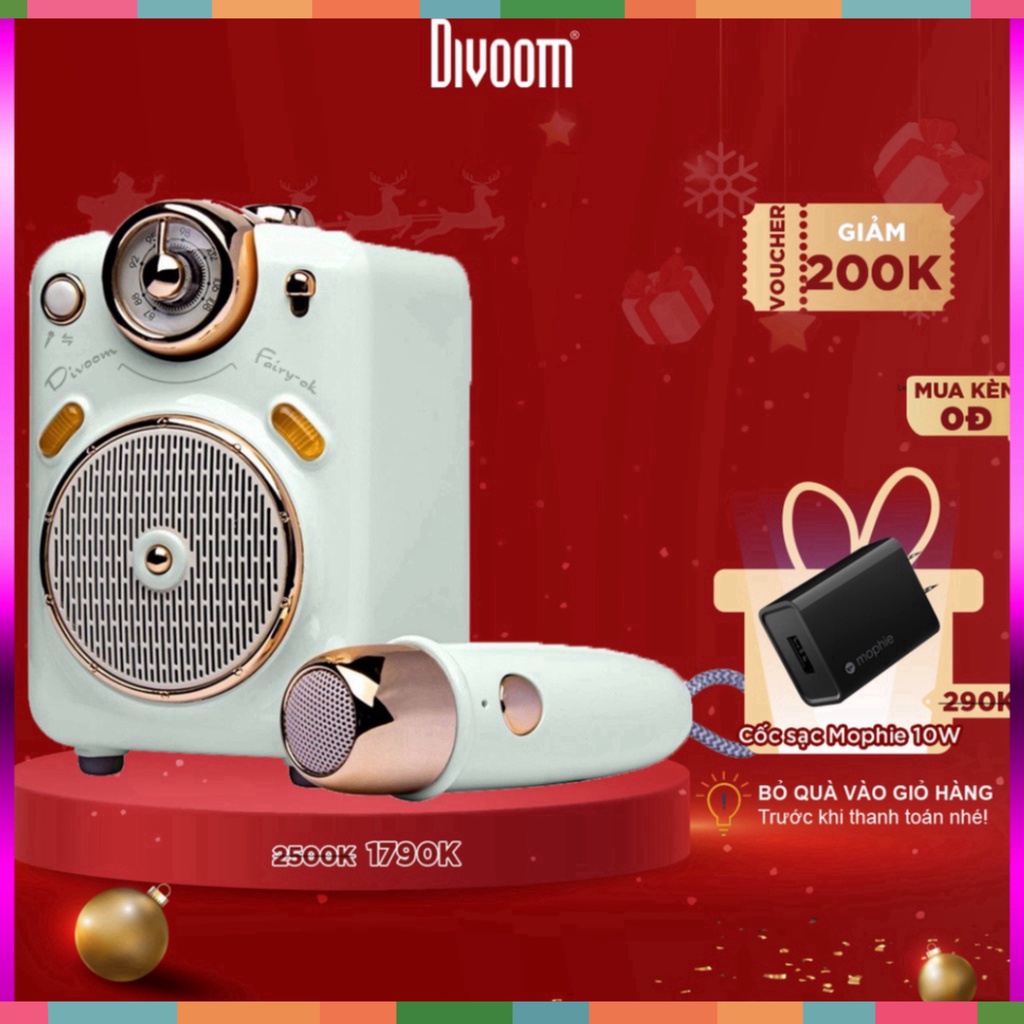 Loa Bluetooth Divoom Fairy-Ok công suất 10W kết hợp micro karaoke đa năng - Giảm giá sốc