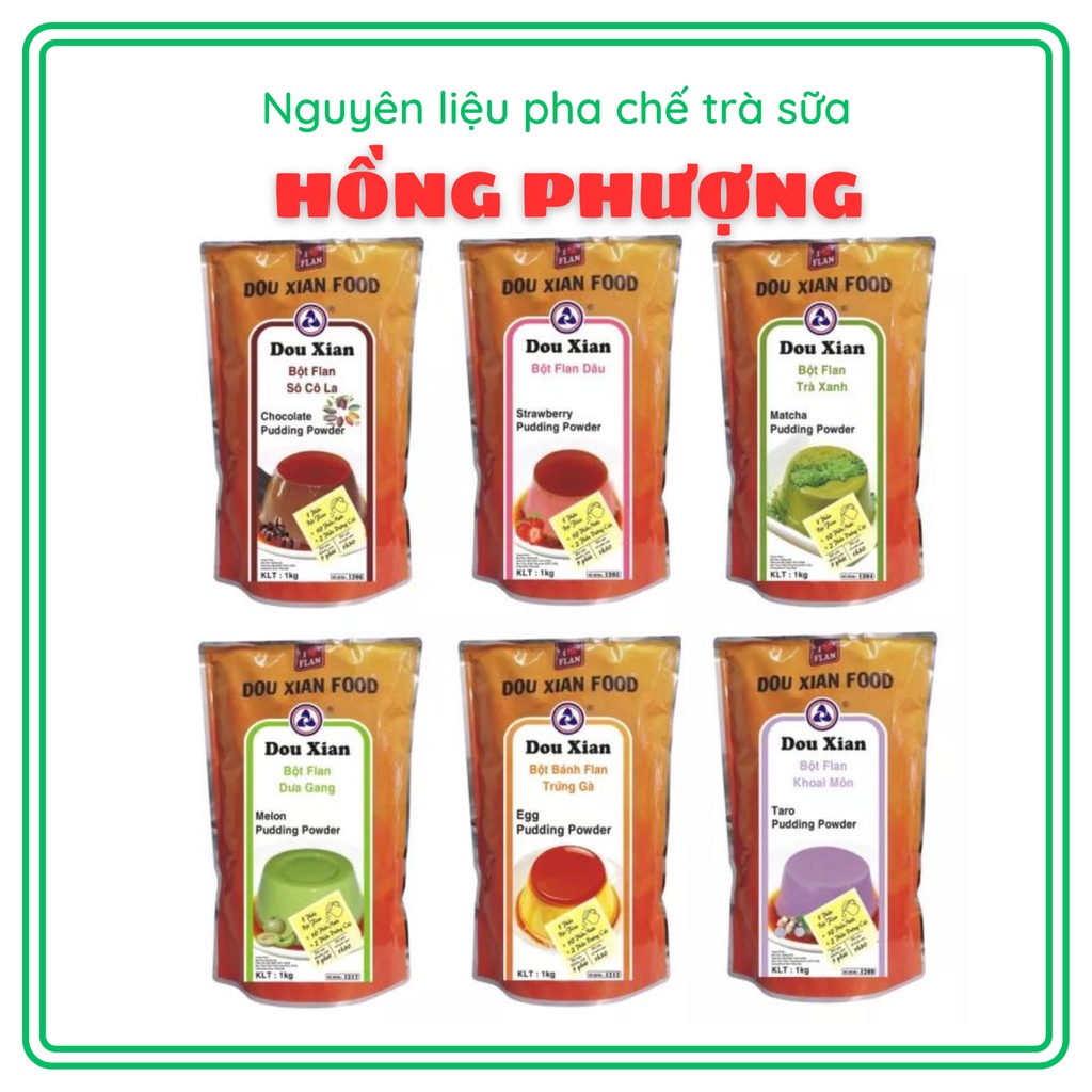 Bột bánh flan pudding Dou Xian gói 1kg vị trứng trà xanh matcha socola khoai môn dưa gang