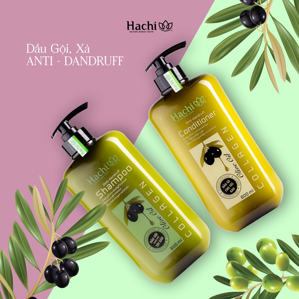 CẶP DẦU GỘI -XẢ HACHI OLIVE OIL DÀNH CHO TÓC GẦU