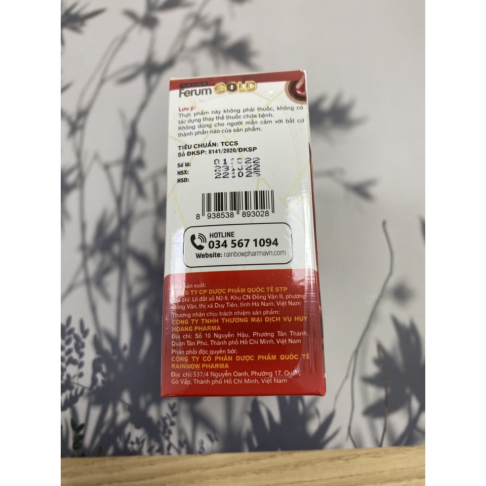 SIRO SẮT FERUM GOLD HỘP 20 ỐNG BỔ SUNG SẮT VÀ ACID FOLIC CHO CƠ THỂ THƠM NGON KHÔNG TANH