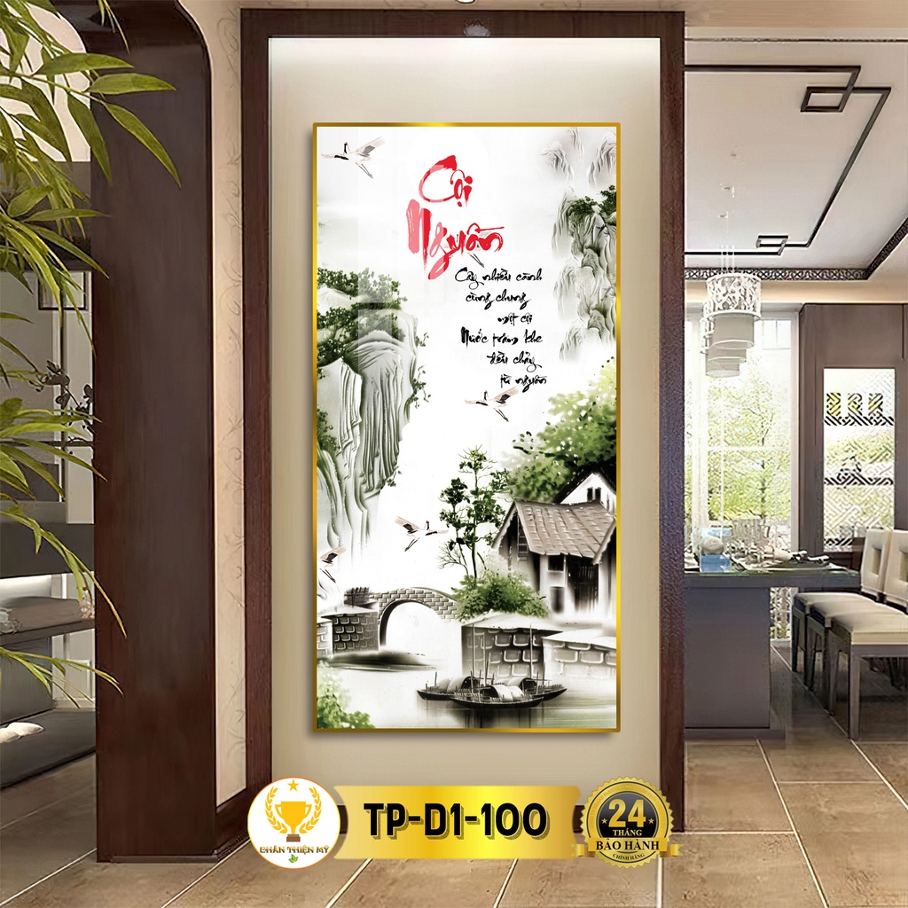 Tranh Treo Tường Decor Chữ Cội Nguồn Thư Pháp Tráng Gương CHÂN THIỆN MỸ, Quà Tặng, Trang Trí Phòng TP-D1-100