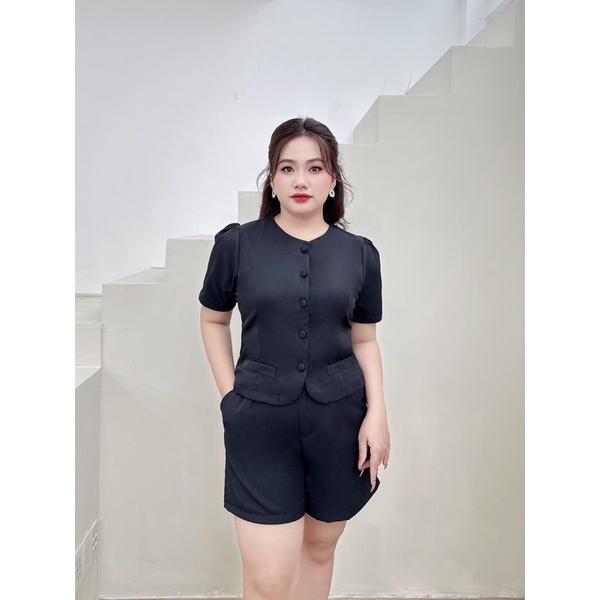 Set Bigsize, Set Áo Cổ Tròn Nút Bọc + Quần Short, Thuynguyenbigsize chuyên size 55-90kg