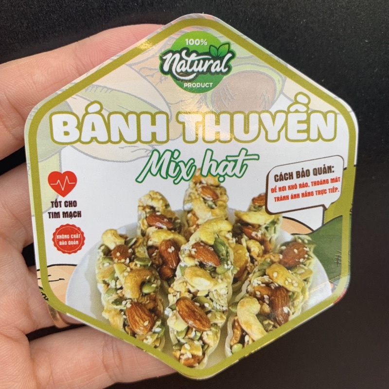 55 Tem Bánh Thuyền Mix Hạt - Lục Giác 7x8cm Đẹp Dán Hộp Bịch Giá Rẻ