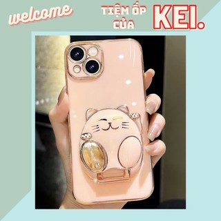 Ốp lưng mạ viền kèm giá đỡ mèo thần tài xinh may mắn dành cho nhiều dòng máy của iphone/samsung/oppo/realme/xiaomi/vivo